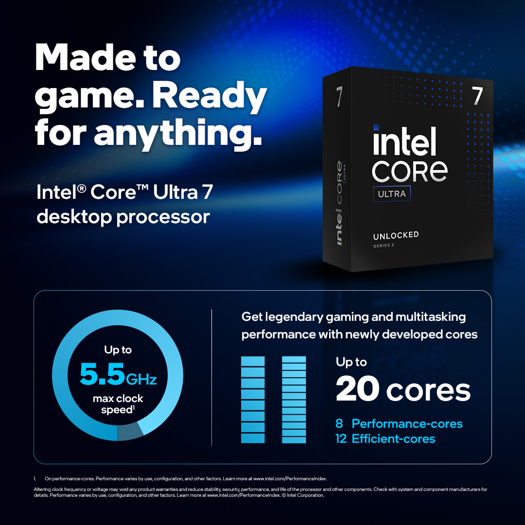 CPU Intel Core Ultra 7 265K (UP TO 5.5Ghz, 20 NHÂN 20 LUỒNG, 30MB CACHE, 125W) - Socket Intel LGA 1851/ARROW LAKE